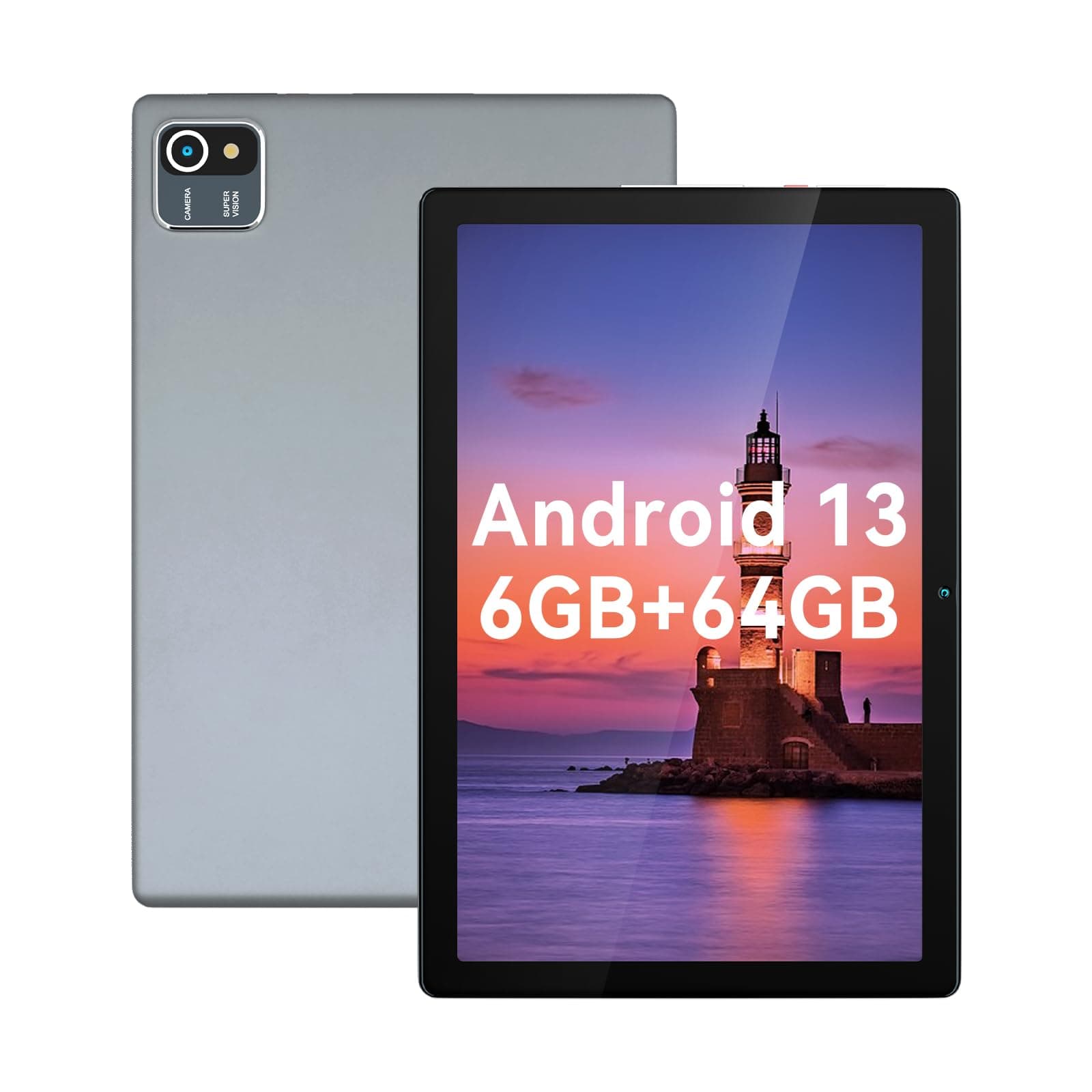 Pswarfd Tablet 10 Inch Android 13 Quad Core 6GB RAM 64GB ROM 1280x800 IPS Touchscreen 5MP+8MP Dual Camera 5000 mAh (Gray)