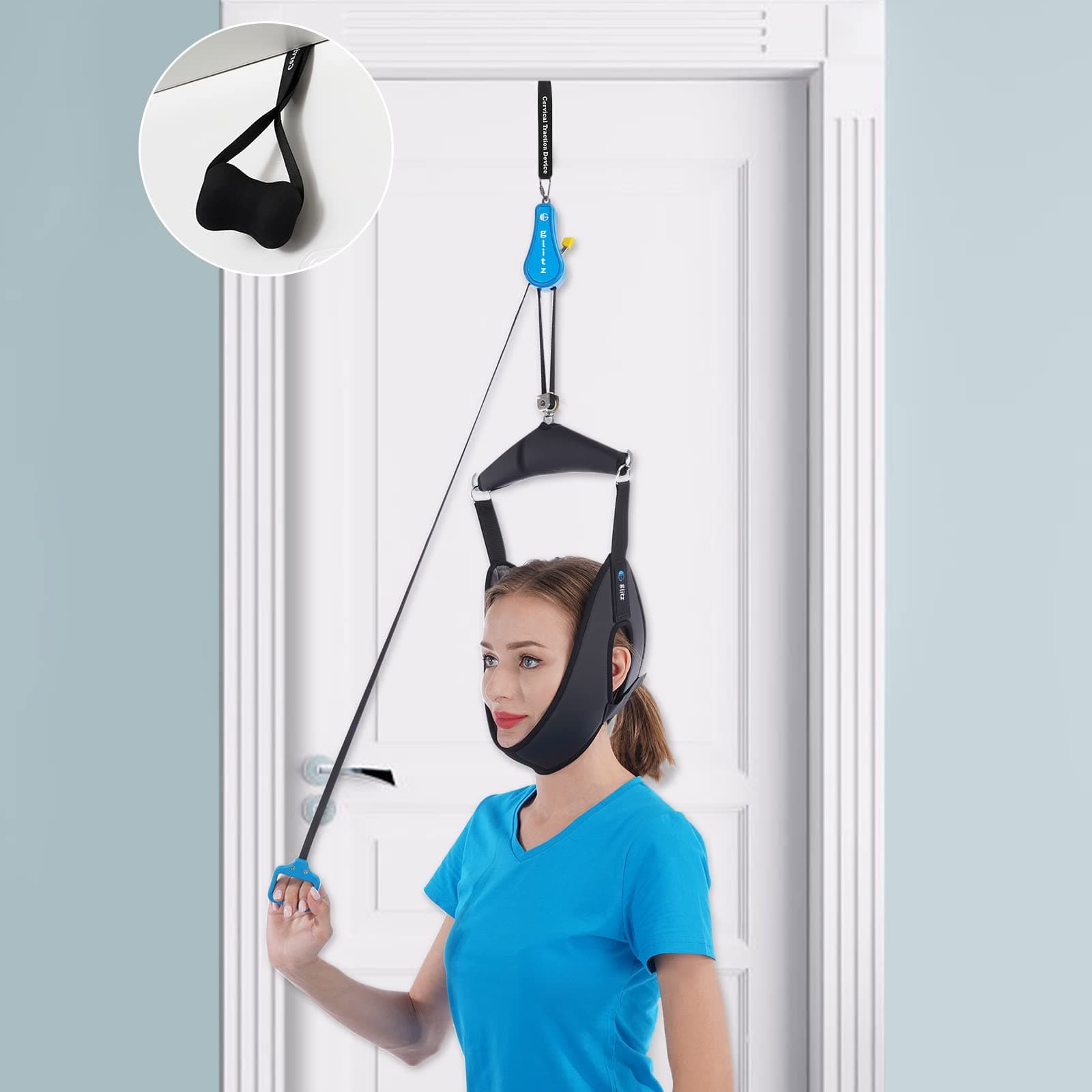 glitz Cervical Neck Traction Device for Home Use, Portable Neck Stretcher Hammock Over Door for Neck Pain Relief, Neck Sling for Spine Decompression