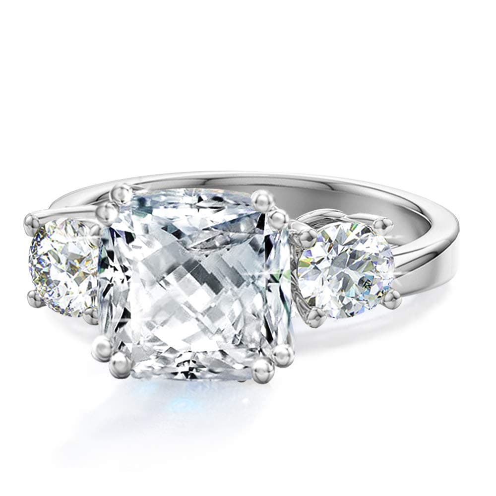 Samie Collection3 Stone Engagement Rings for Women Wedding Ring Sets with Cushion Cut CZ in Gold Plating, Size 5-10