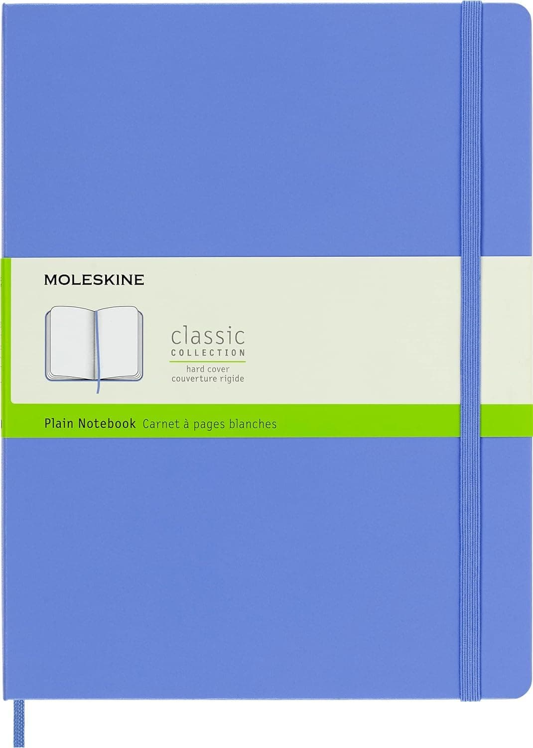 Moleskine - Classic Notebook, Plain Notebook, Hard Cover and Elastic Closure, Size X-Large 19 x 25 cm, Colour Hydrangea Blue, 192 Pages