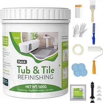 17oz White Tub and Tile Paint, Low Odor Tub and Tile Refinishing Kit for Bathroom, Provides 25-30sq.ft Coverage with Semi-Gloss Finish, Bathtub Refinishing Kit for Kitchen, Shower, Sink, Fiberglass