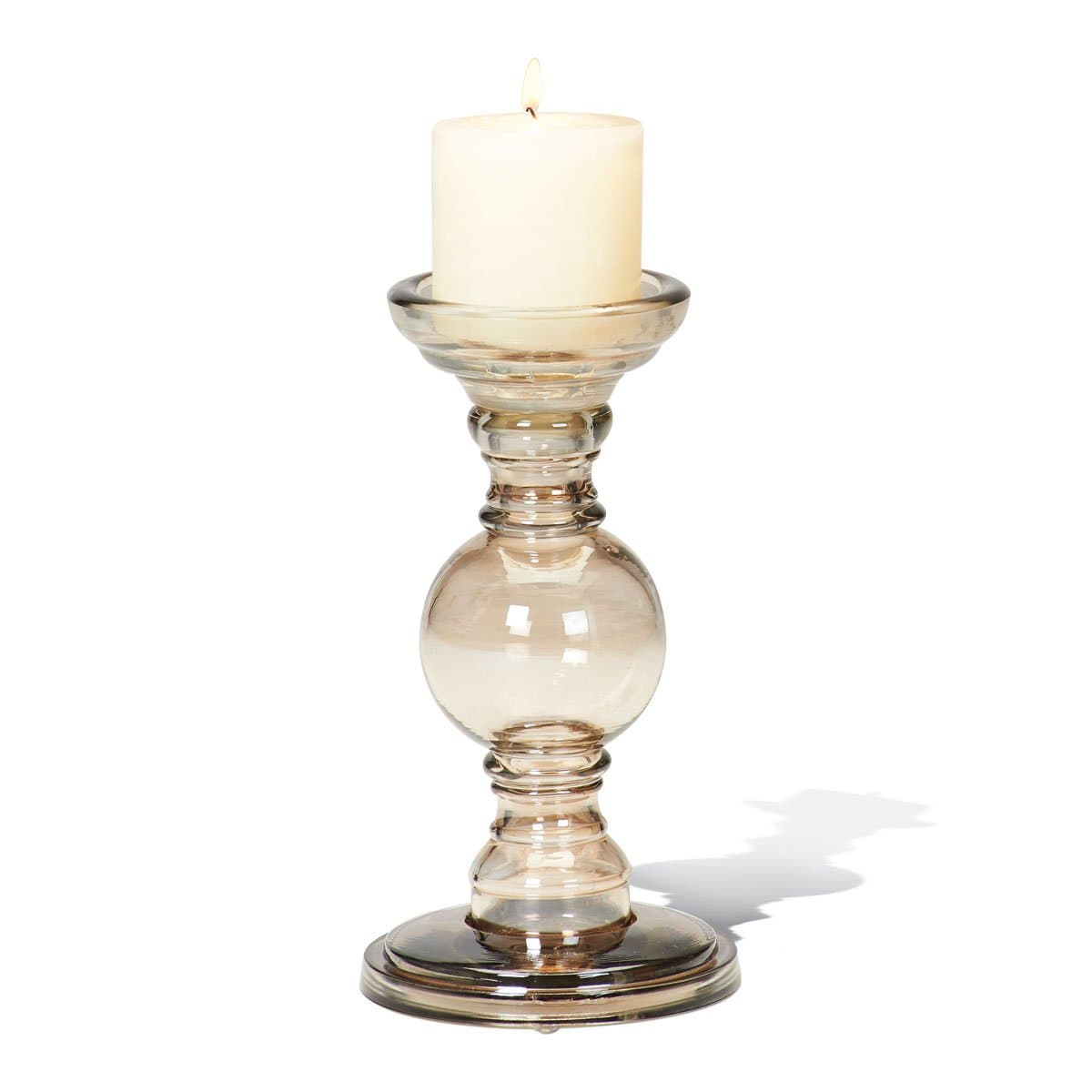 Foreside Glass Candleholder, Small, Smokey