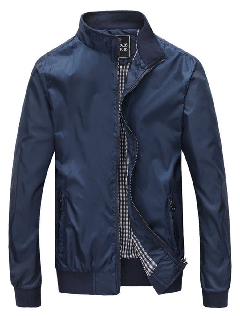 Ubon Men's Spring Stand Collar Cure Thin Coat Slim Fit Jackets(Blue,S)