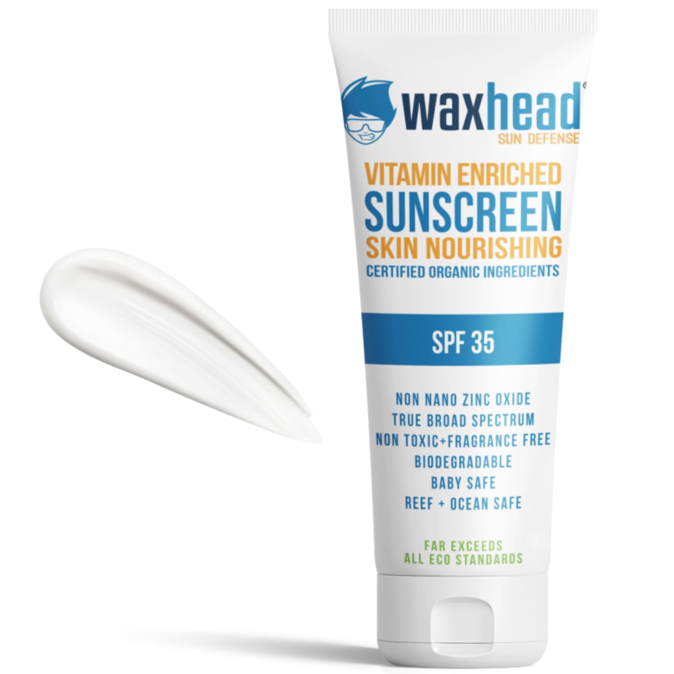Waxhead Non-Nano Zinc Oxide Sunscreen for Face and Body, SPF 35 Pure Mineral Sunblock Lotion, Physical Zinc Formula with Vitamin D & E, Sensitive Skin Protection, Tattoo Sunblock (4 oz)