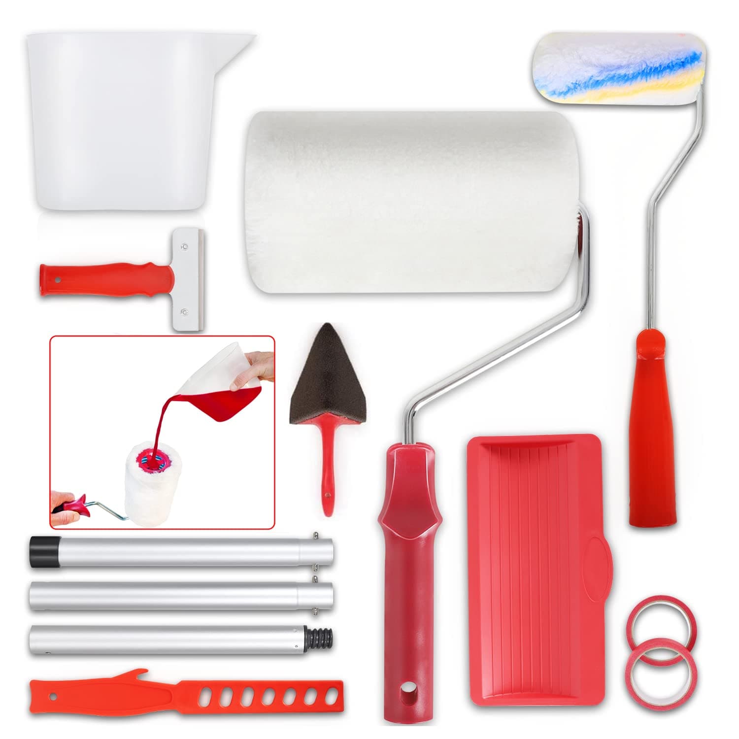 J.funyear Paint Roller kit with Screw Filler Cap Roller Paint Set Paint Supplies for Home Improvement, No Prep, No Mess, Painting in Just Minutes (12 Pcs)