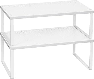 SONGMICS Spice Racks, Set of 2 Metal Cabinet Shelf Organizers, Countertop Organizers, Shelf Risers, Stackable, Expandable, White UKCS401W01