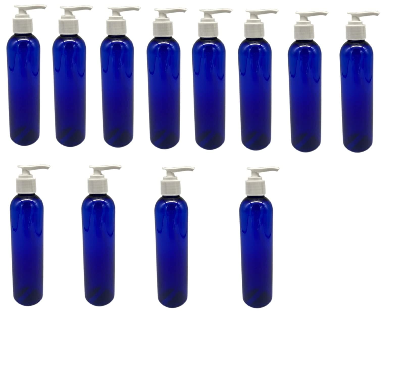 Natural Farms12 Pack - 8 oz – Empty Squeeze Plastic Bottle - Cosmo Blue with White Pump - for Essential Oils, Perfumes, Cleaning Products