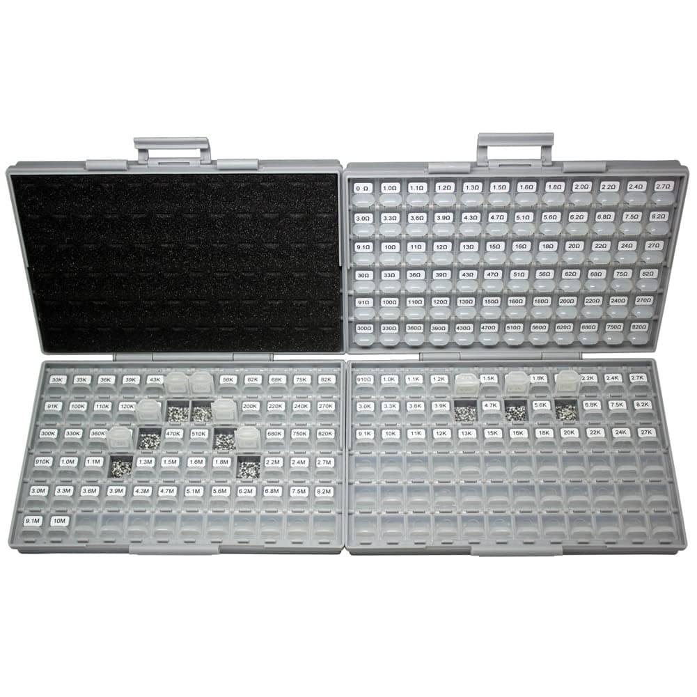 AideTek 0603 Size Surface Mount Resistor SMD SMT 170 Values, 200pc/value 5% Sample Resistor Kit Distributed in BOX-ALL-144 and BOX-ALL-72 Enclosure 10ohm to 1M Designer Kit Free Tweezers (R06E17200)