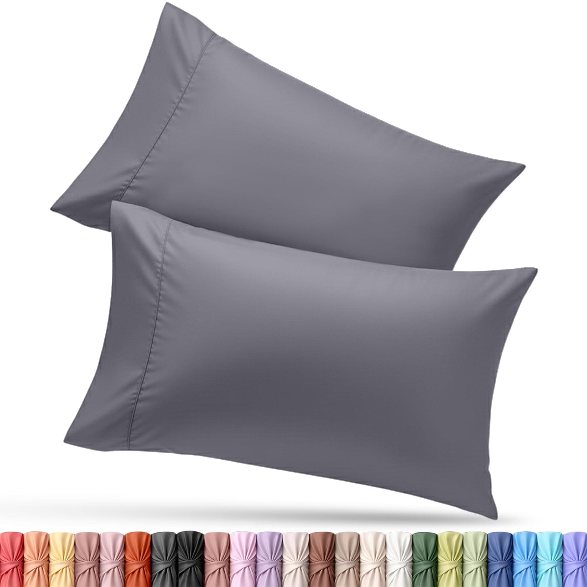 Queen Pillow Cases - 2 Pack - Envelope Closure - Soft Brushed Microfiber Fabric - Shrinkage and Fade Resistant Pillow Covers 20 X 30 Inches (Queen, Grey)