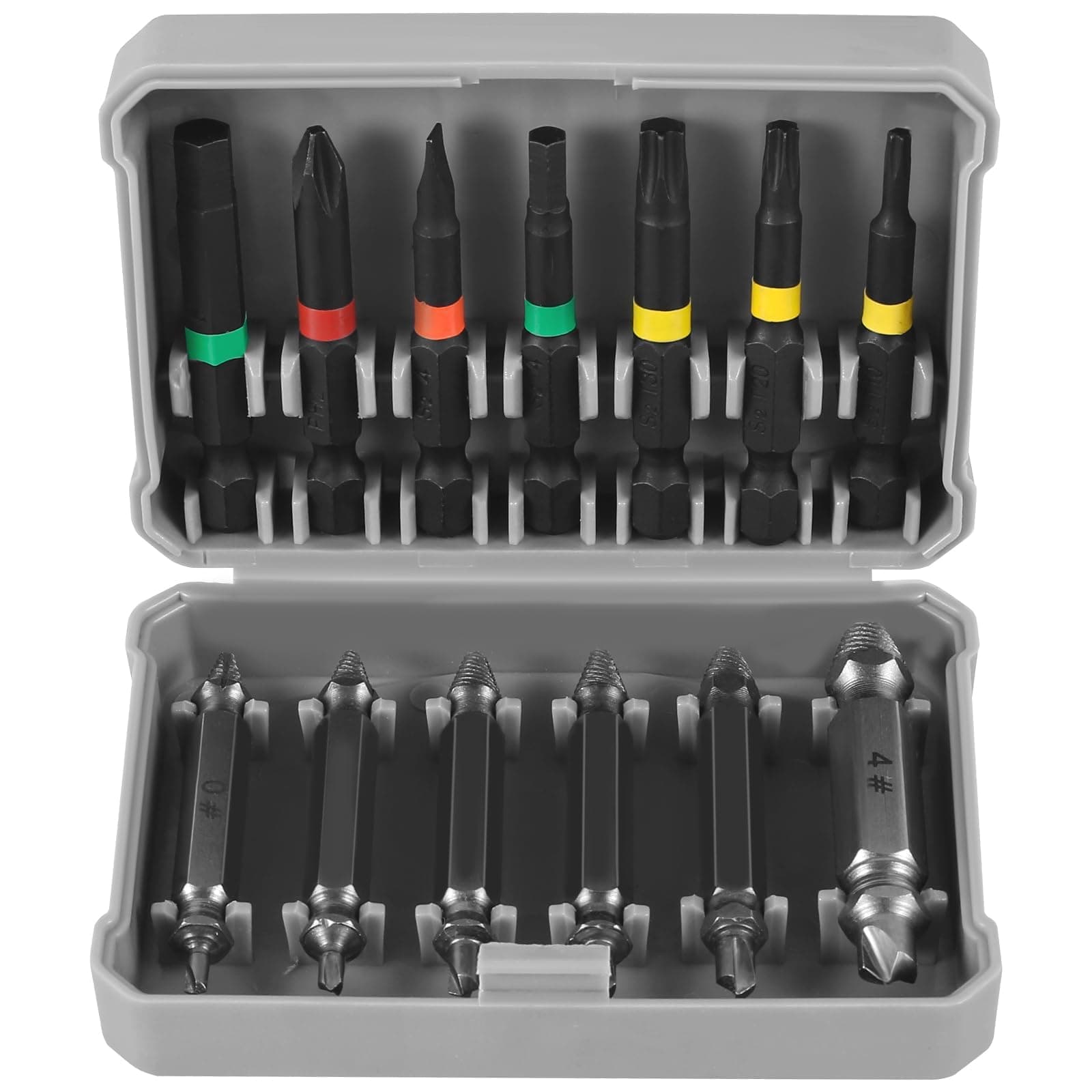 KASTWAVE6 PCS Double Head Screw Extractor Kit - High Hardness Damaged Screw Remover Set with 7 Bits, Multifunctional Stripped Screw Extractor Drill Bit Set, Rusty Screw Removal Tool