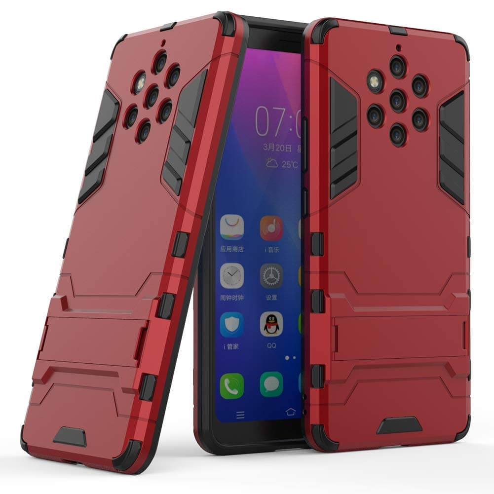 Nokia 9 PureView case, MAIKEZI Dual Layer Armor Hard Slim Hybrid Kickstand Phone Cover Case for Nokia 9 PureView (Red Kickstand Case)