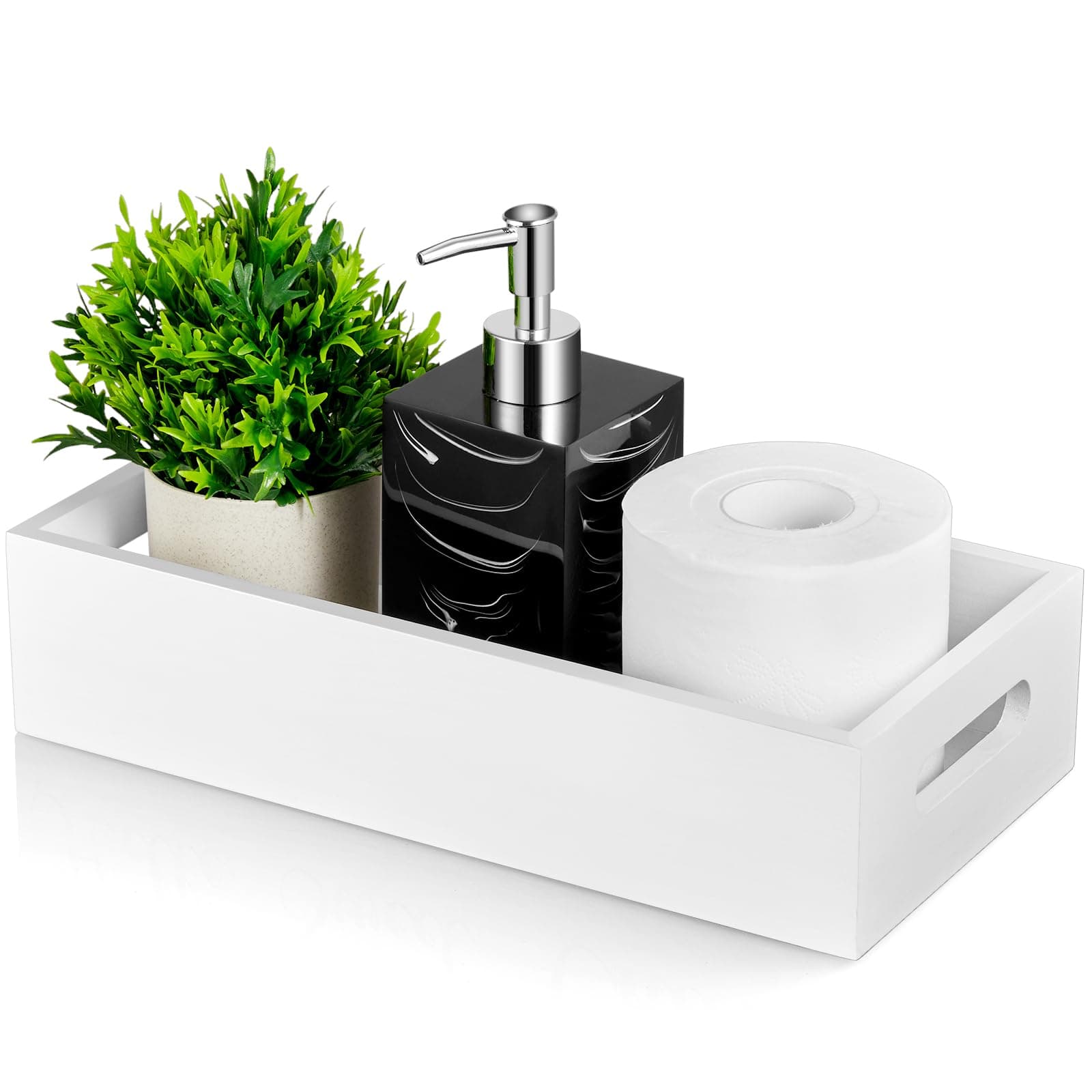 ALELION White Bathroom Basket - Wooden Toilet Tank Paper Basket with Handle for Organizing - Back of Toilet Storage Organizer for Bathroom Tank Topper Counter - White Bathroom Decor Box