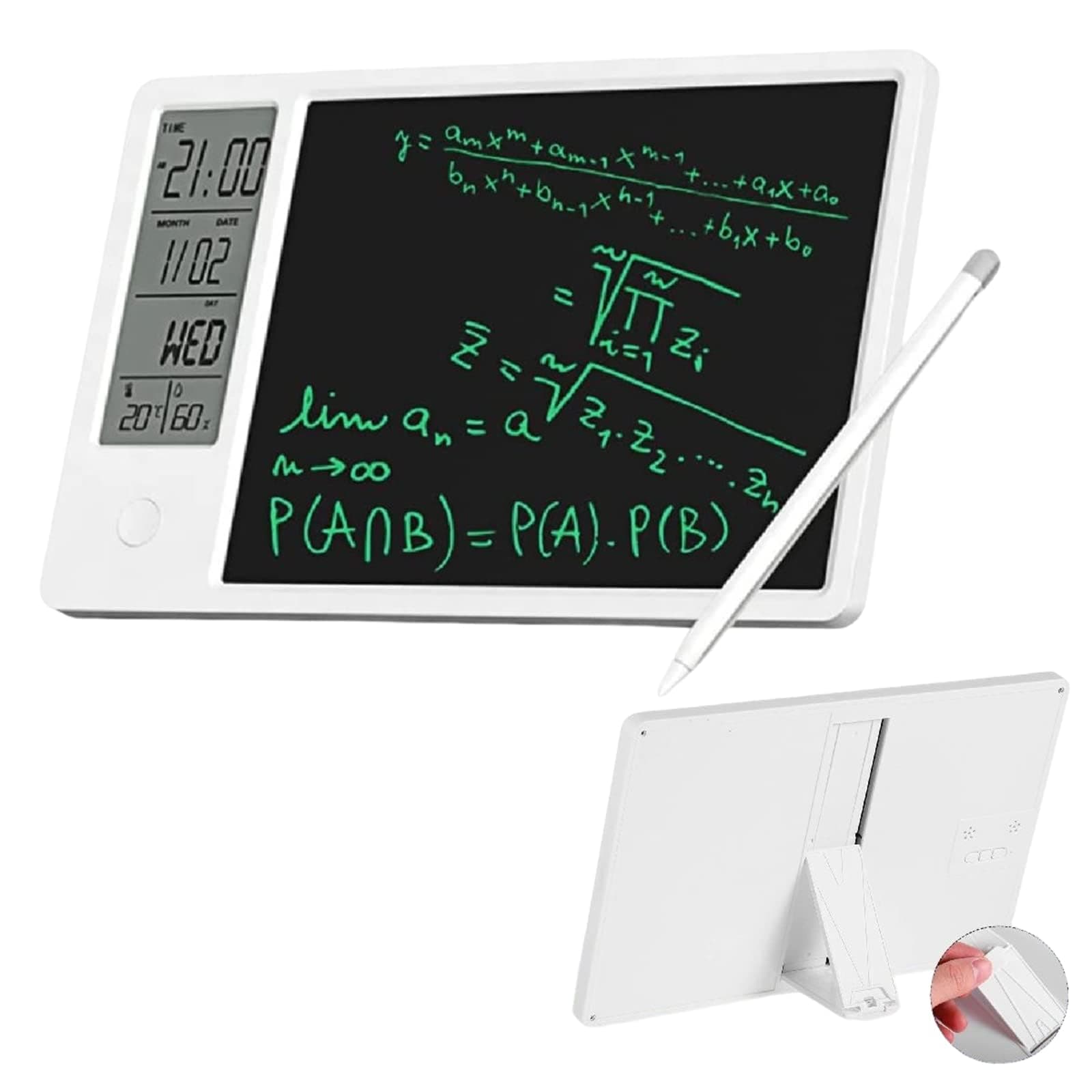 – Azonee Desktop LCD Writing Tablet, , Drawing Pad with Digital Alarm Clock and Calendar, Electronic Bulletin Board Memo with Temperature Humidity for Kids, Bedroom, Office, School