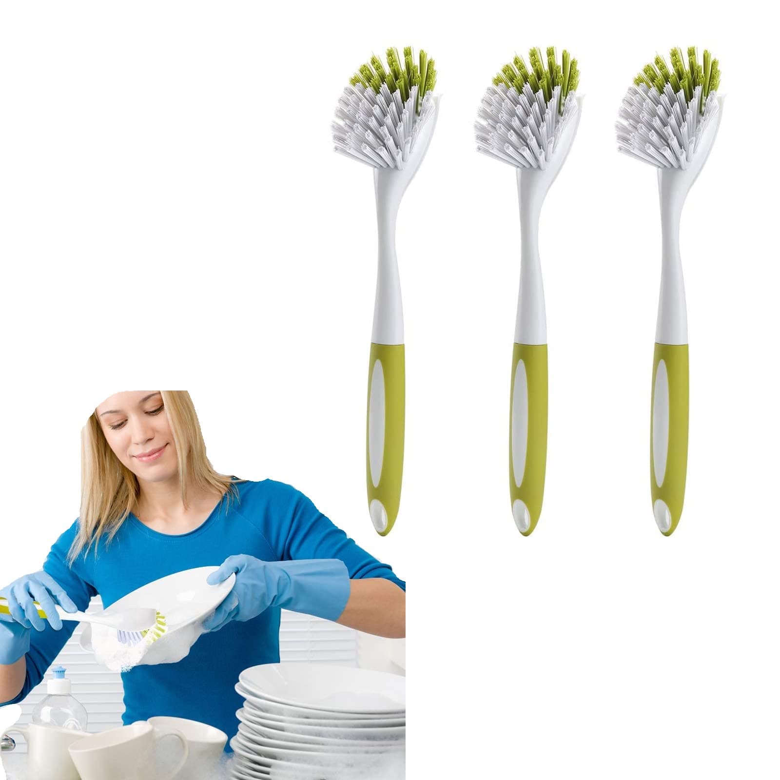 Dish Brush Set, Scrub Brush for Cleaning, Multi-Purpose Shower Cleaner for Kitchen Sink, Pots, Pans, Bathroom Shower, Tile, Tubs Yellow-Green, 3Pcs