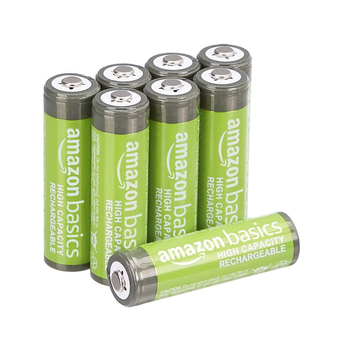 Amazon Basics 8-Pack Rechargeable AA NiMH High-Capacity Batteries, 2400 mAh, 1.2V, Low Self Discharge, Pre-Charged, Recharge up to 400x Times