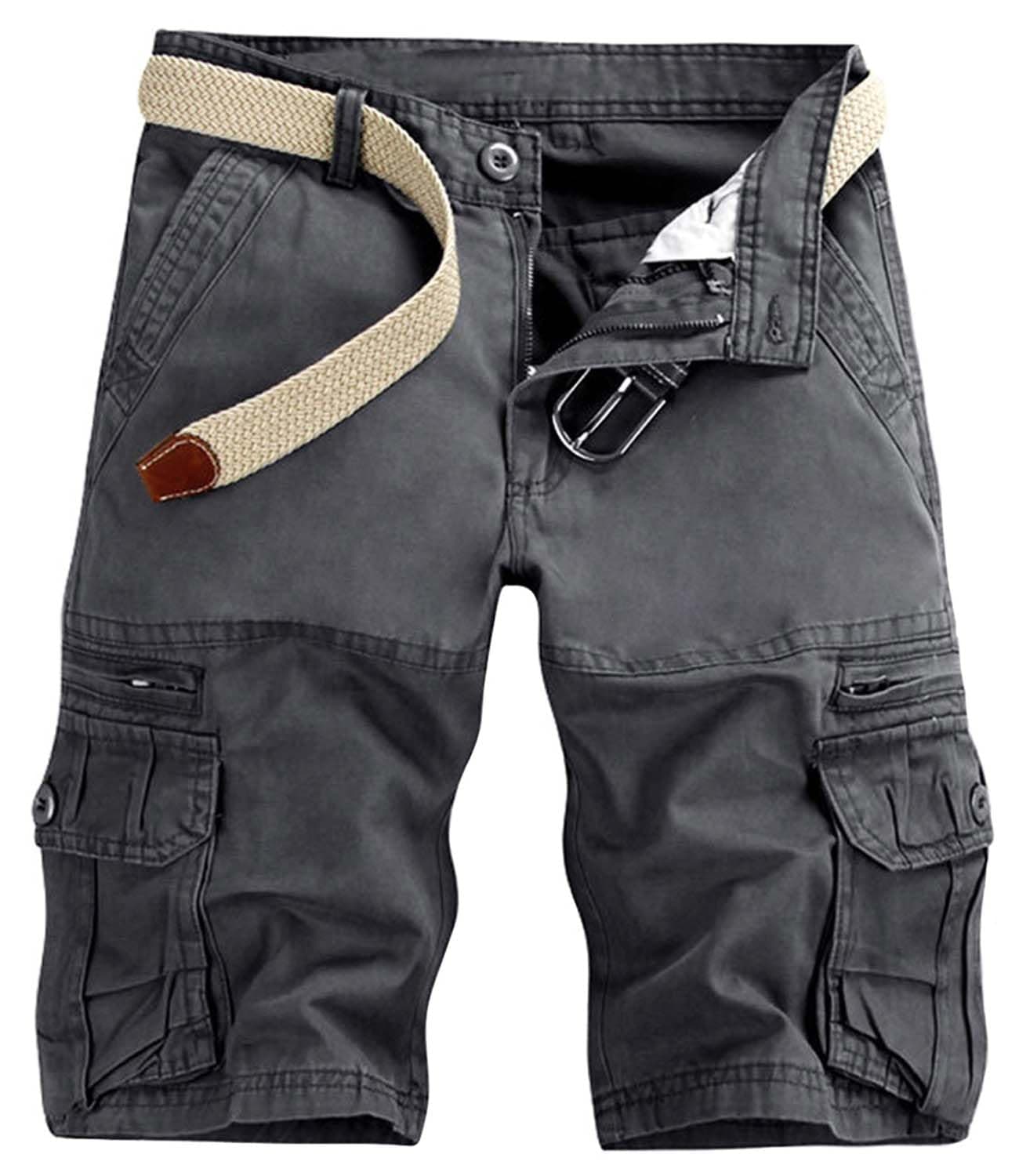 Mens Cargo Shorts Cotton Work Shorts Multi Pocket Casual Workout Shorts for Men NO Belt