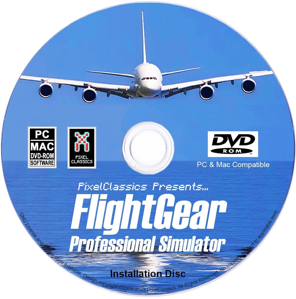FlightGear Flight Simulator 2023 Standard Edition CD DVD Disc | Pro Flight Sim with 600 Aircraft + 1000 Liveries Included | Full Worldwide Scenery + Free Updates | Windows 11, 10, 8, 7, Vista & Mac