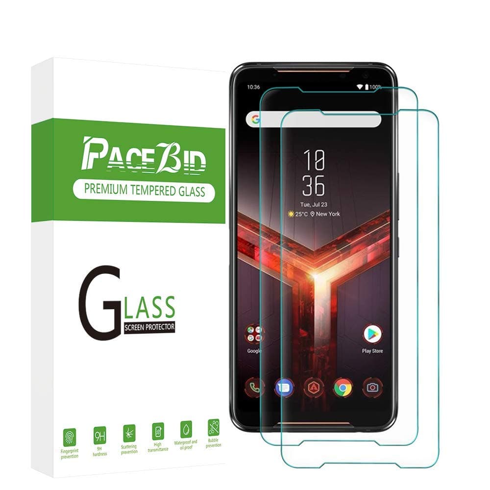 PaceBid Compatible with Asus Rog Phone II ZS660KL Screen Protector, 2 Pack Scratch Resistant 9H Hardness Premium HD Clear Film Tempered Glass for Asus Rog Phone II ZS660KL