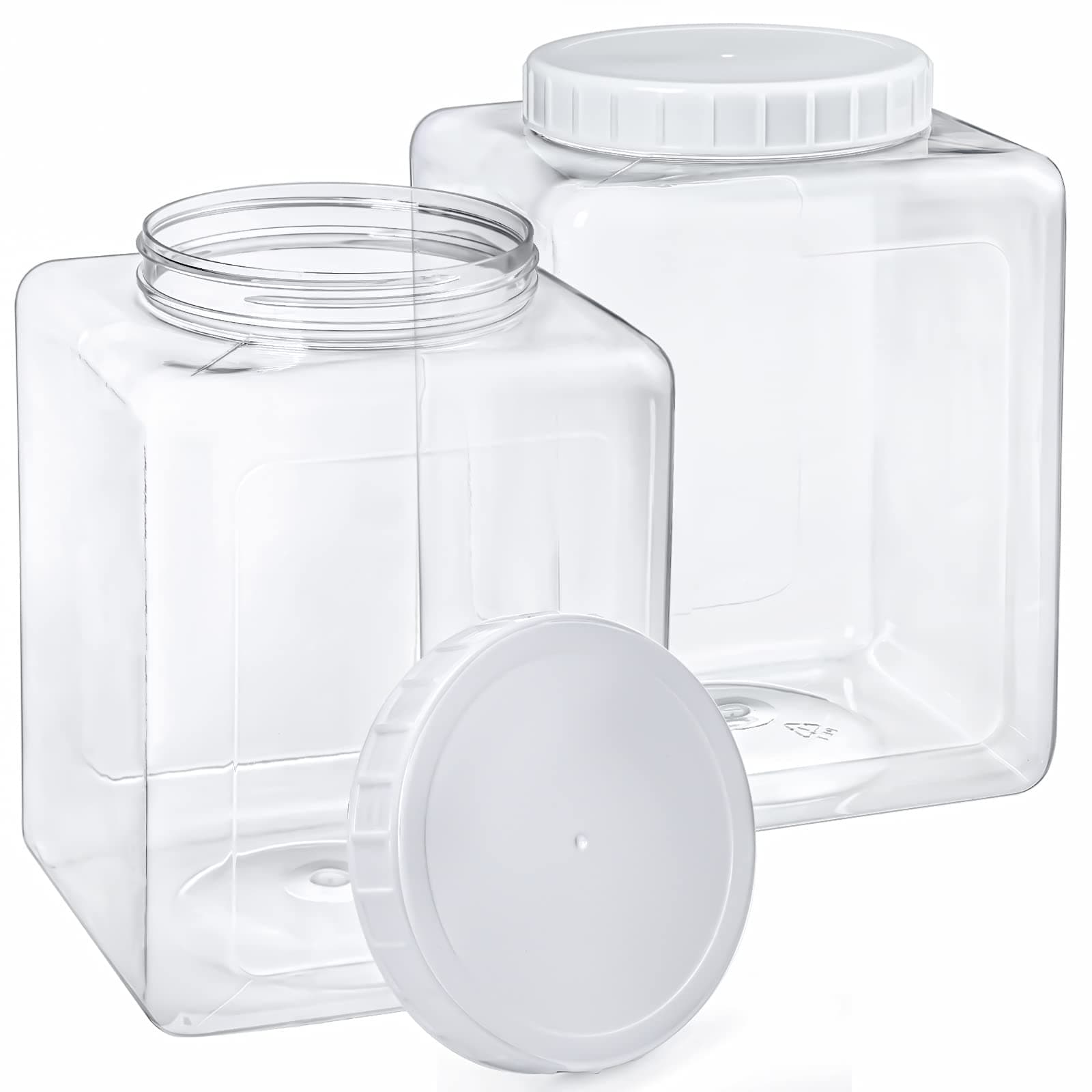 Elsjoy 2 Pack 1.3 Gallon Large Plastic Storage Jars with Lids, Clear Kitchen Storage Containers Square Plastic Food Jar for Dry Food, Candy, Snack