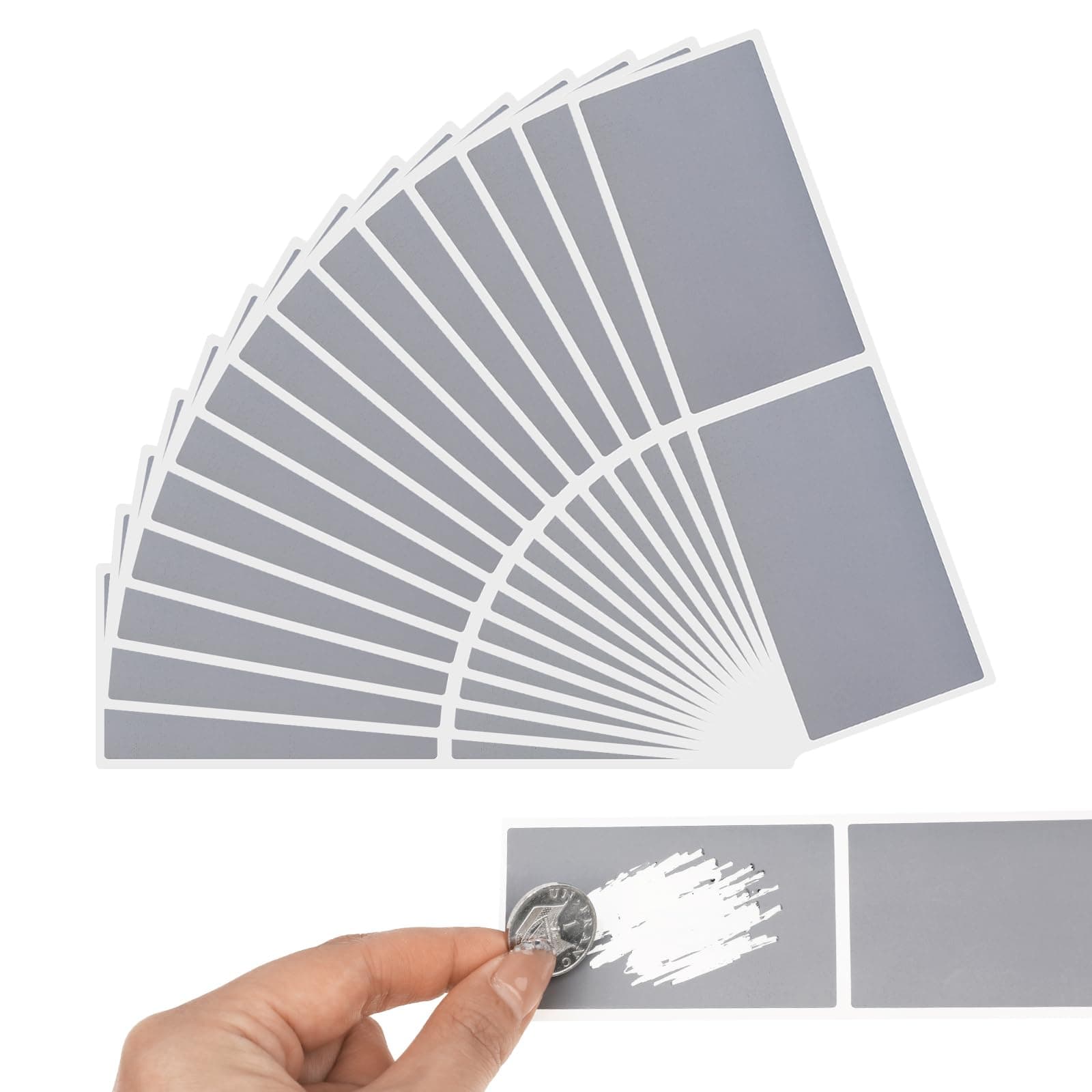 100 Pieces 41 x 72 mm Scratch Off Sticker Sheets, Make Your Own Scratch Cards, Silver Scratch Labels, DIY Scratch Labels, Self Adhesive Scratch Off Label (Silver)