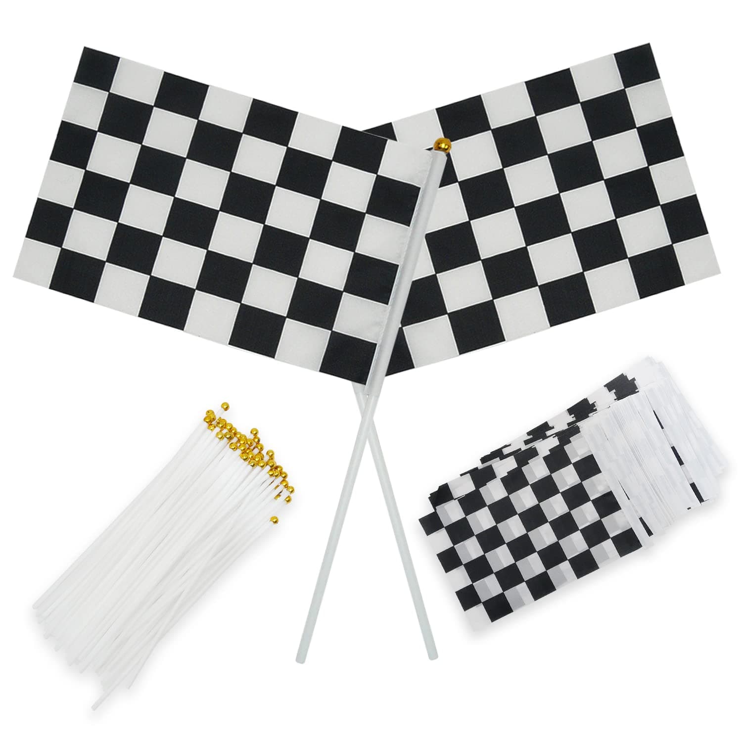 Dazzling Toys Race Car Flags – 36 Mini Checkered Flags with Plastic Sticks, Car Decor Supplies for Racers, Sports Themed Birthday Party Decoration Flag for Kids & Racing Activities for Racer Boys