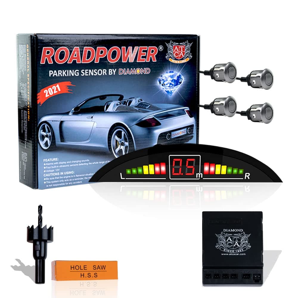 ROADPOWER Car Auto Vehicle Reverse Backup Radar System with 4 Parking Sensors Distance Detection + LED Distance Display + Sound Warning (Gray, 4 Parking Sensors)