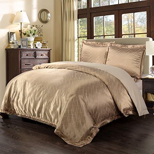 Simple&Opulence Polyester Bamboo Cotton Sateen Silk Bedding, 3 Pieces Jacquard Golden Drop Lattice Duvet Cover Set 1 Comforter Cover 2 Pillowshams(104''x92'',King)