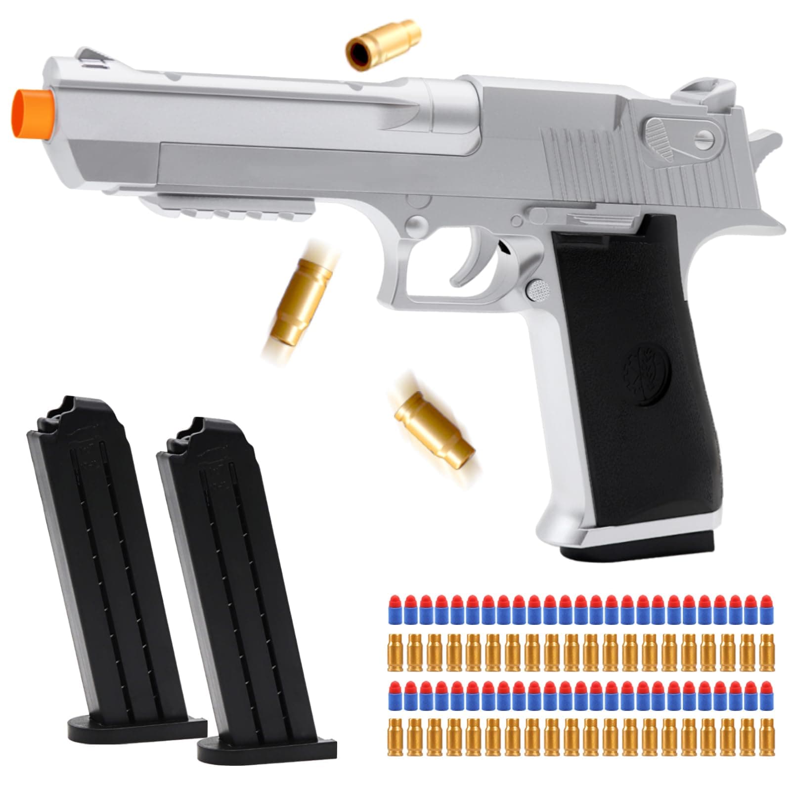 Soft Bullet Toy Gun with 50 Foam Bullets, Shell Ejecting Toy Guns Fidget Toy Foam Blasters & Guns Realistic Stress Shot Model, Christmas Halloween Birthday Gifts for Boys Adults Kids Age 8+