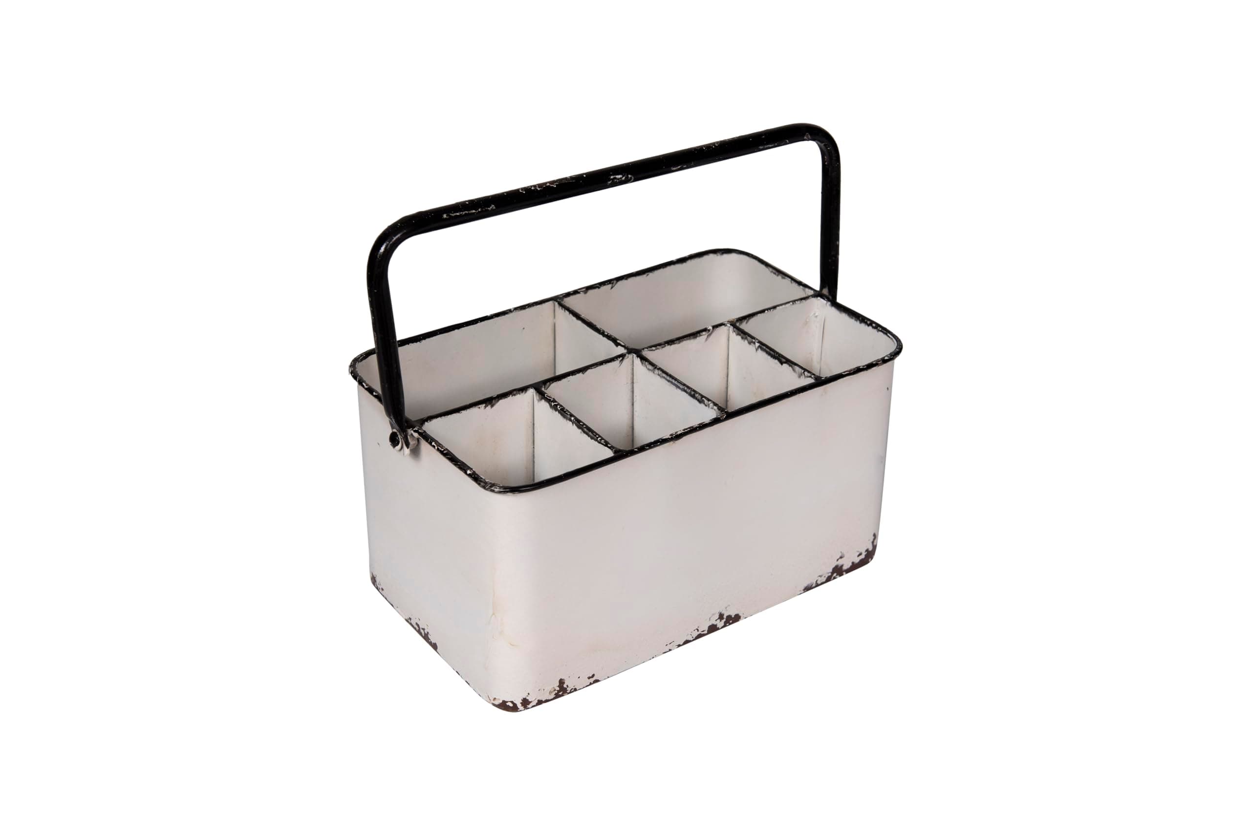 Creative Co-OpDistressed White Metal Caddy with 6 Compartments