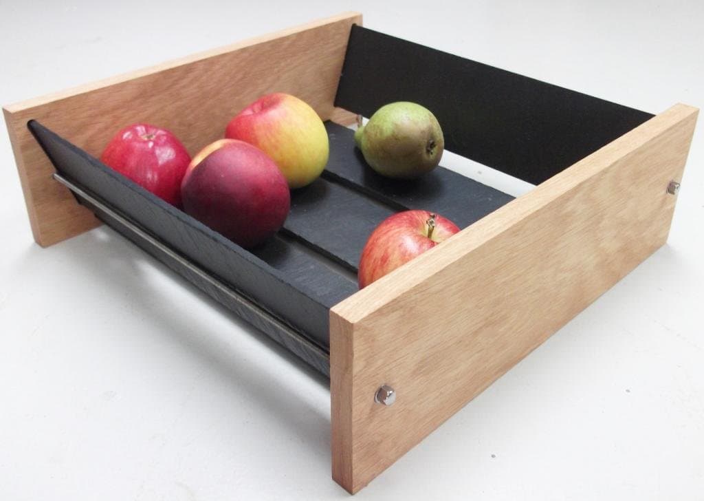 HDmirrorR Extra Large Handmade Natural Slate and Solid Oak Fruit Bowl (Wooden Modern, Designer Fruit Bowl) by Oak Slate Design