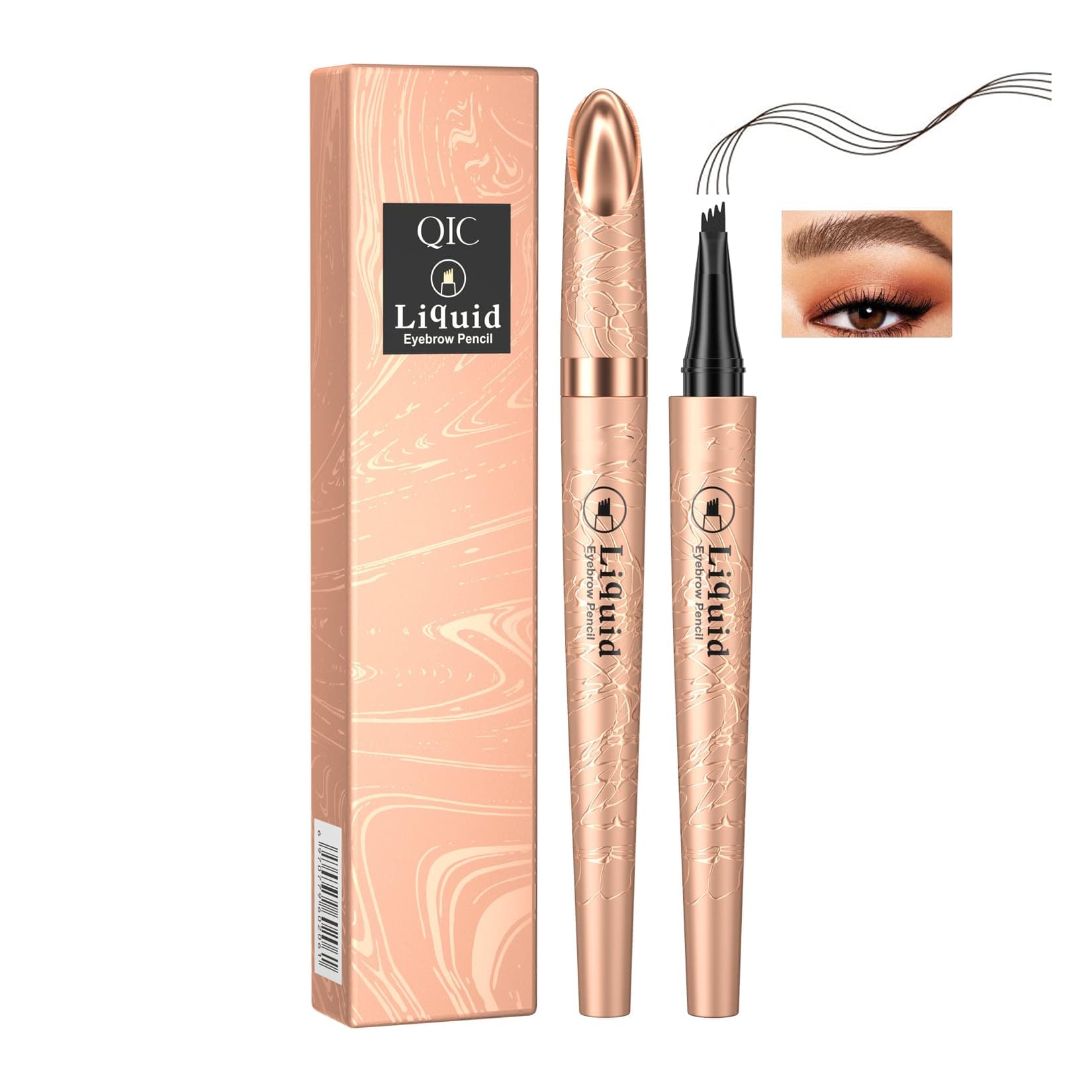 New 4D Microblading Eyebrow Pen, Waterproof Long-Lasting 4-Tip Brow Pencil for 24 HR Wear, Smudge-Proof Liquid Eyebrow Pen for Natural-Looking Fine Strokes (Dark Brown)