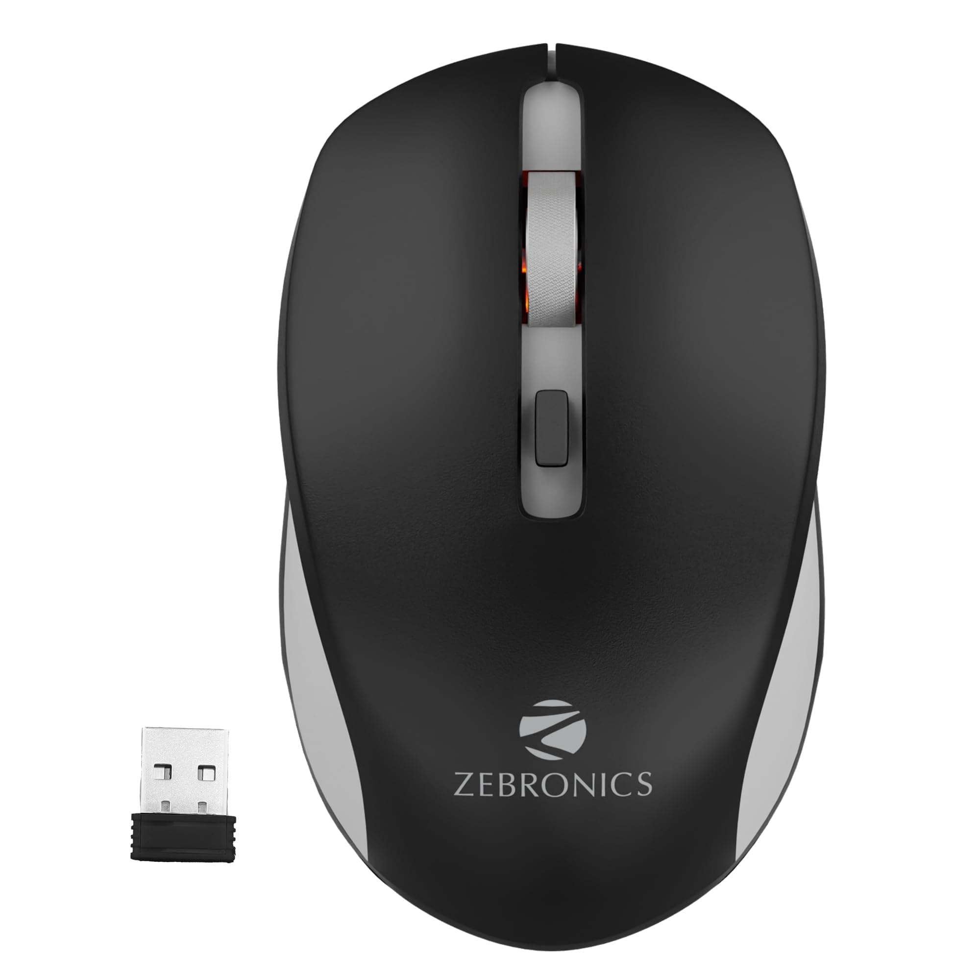 Zeb-Jaguar Wireless Mouse, 2.4GHz with USB Nano Receiver, High Precision Optical Tracking, 4 Buttons, Plug & Play, Ambidextrous, for PC/Mac/Laptop (Black+Grey)