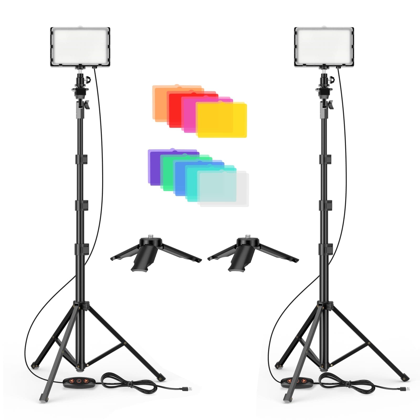 Led Photography Lighting Kit, 2 Pcs Dimmable Continuous Portable Studio Light with 54 inch Adjustable Tripod Stand for Video Recording, Photoshoot, YouTube, Game Streaming