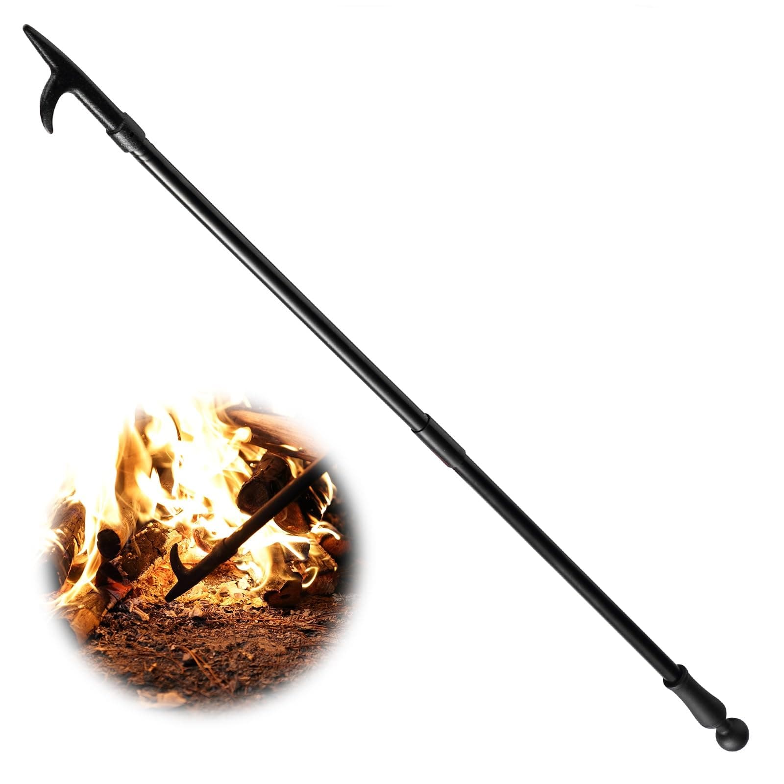 BsBsBest Fire Poker for Fire Pit, 46 Inch Extra Long Portable Campfire Poker for Fireplace, Camping, Wood Stove, Outdoor and Indoor Use, Rust Resistant Stainless Steel Black Finish