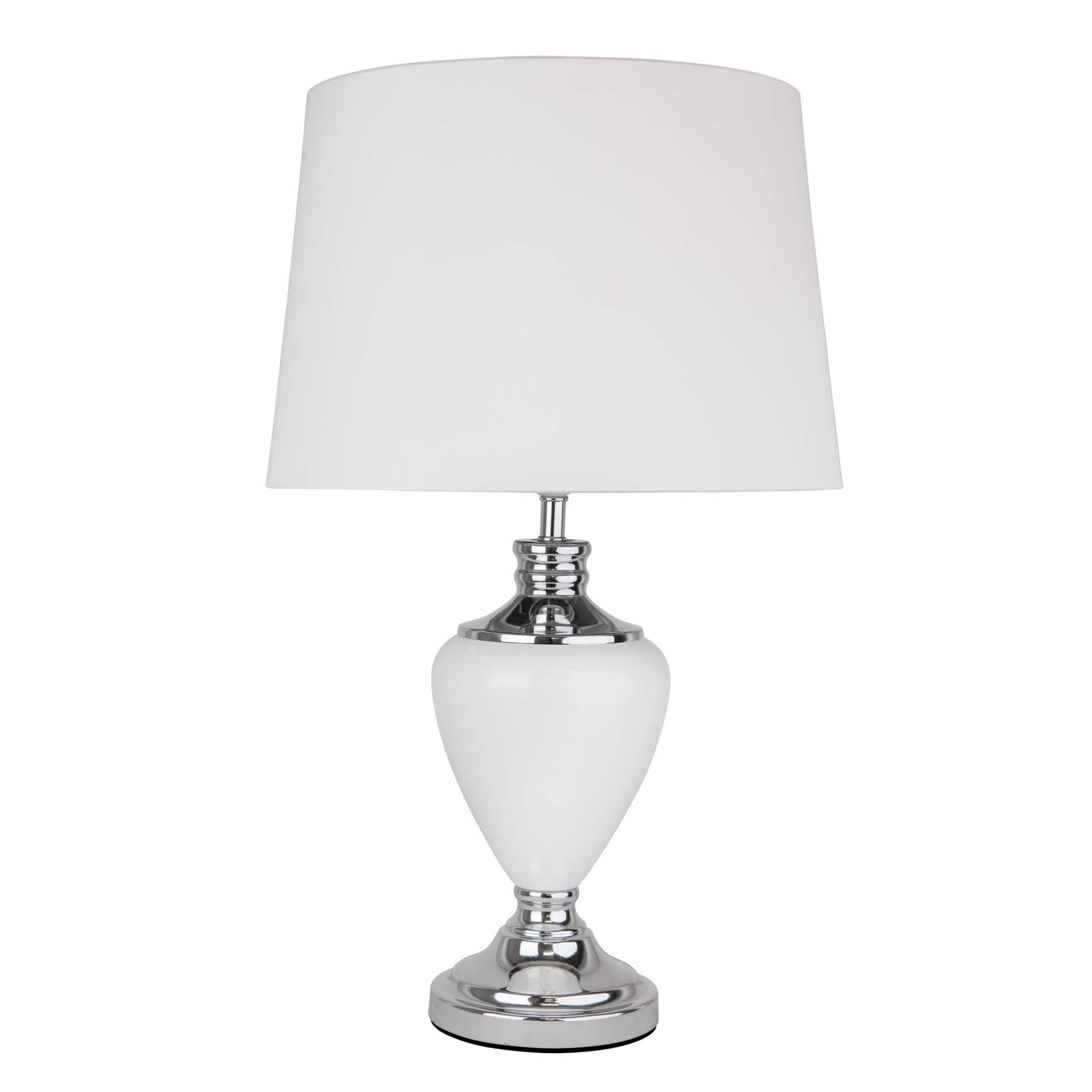 Hepburn Large Ceramic Table Lamp with Matching Shade - Modern White & Chrome