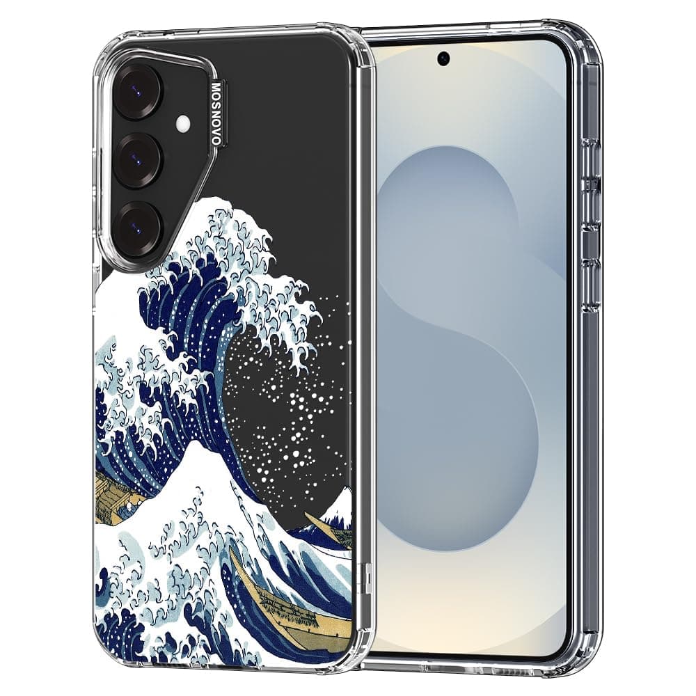 MOSNOVO Case for Samsung Galaxy S25 / Galaxy S24, [Buffertech 6.6ft Military-Grade Drop Protection] [Anti Peel Off Tech] Clear TPU Bumper Phone Case Cover Design - Great Wave