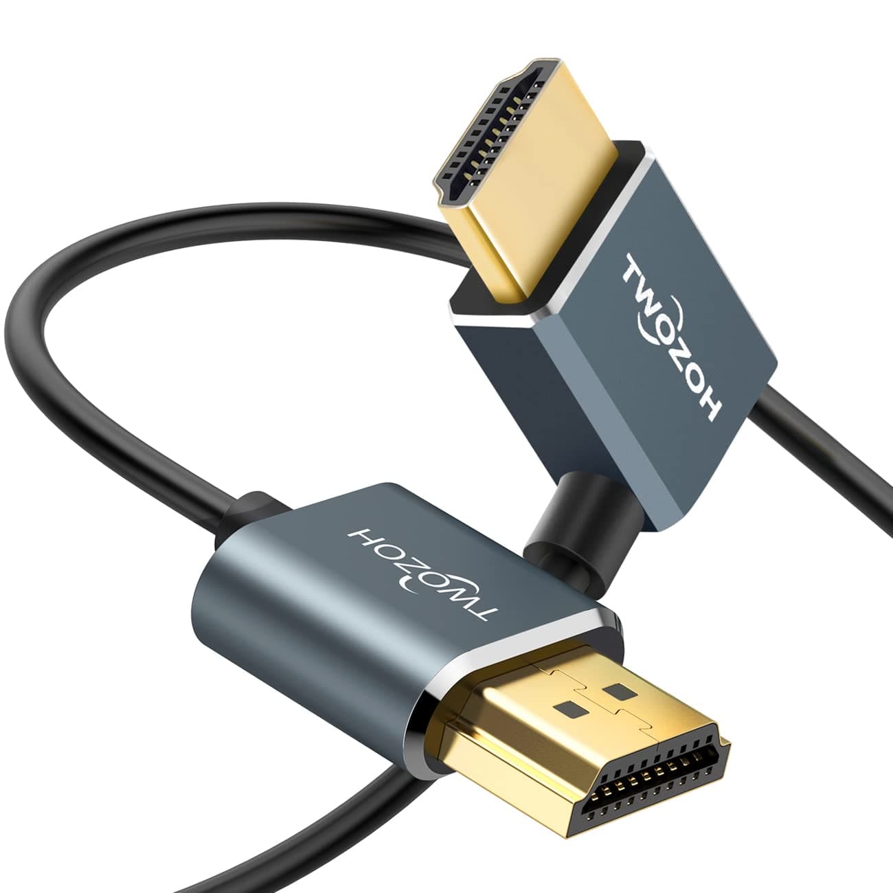 Twozoh Flexible HDMI Cable Right Angled 90° 3M, Ultra thin and Slim HDMI Lead Support 3D/4K@60Hz