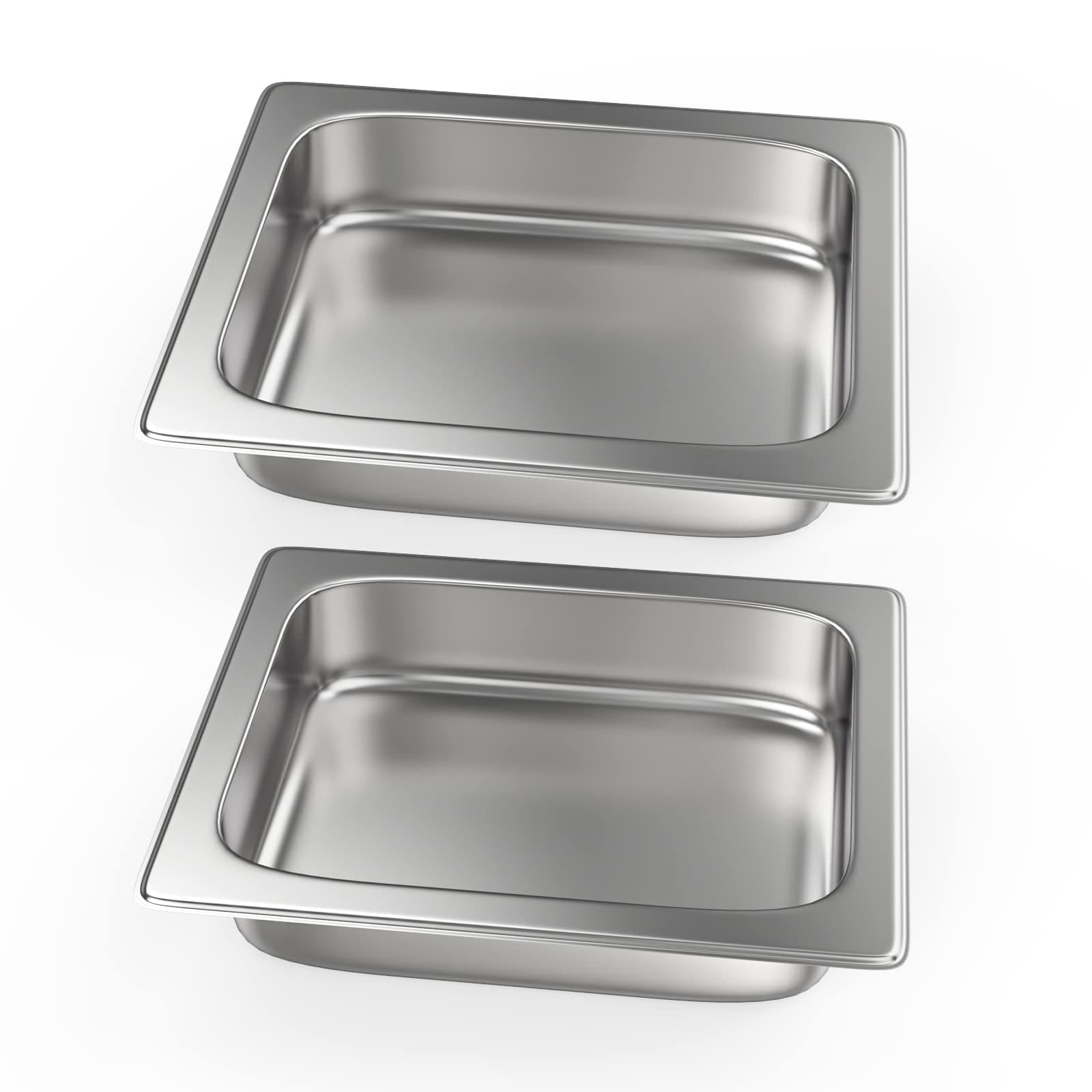 PYY 2 Pack Steam Table Pan Half Size Stainless Steel Hotel Pan Restaurant Chafing Pans 2.5 inch Deep Commercial 1/2 Food Pan(12.6×10.5×2.5inch)