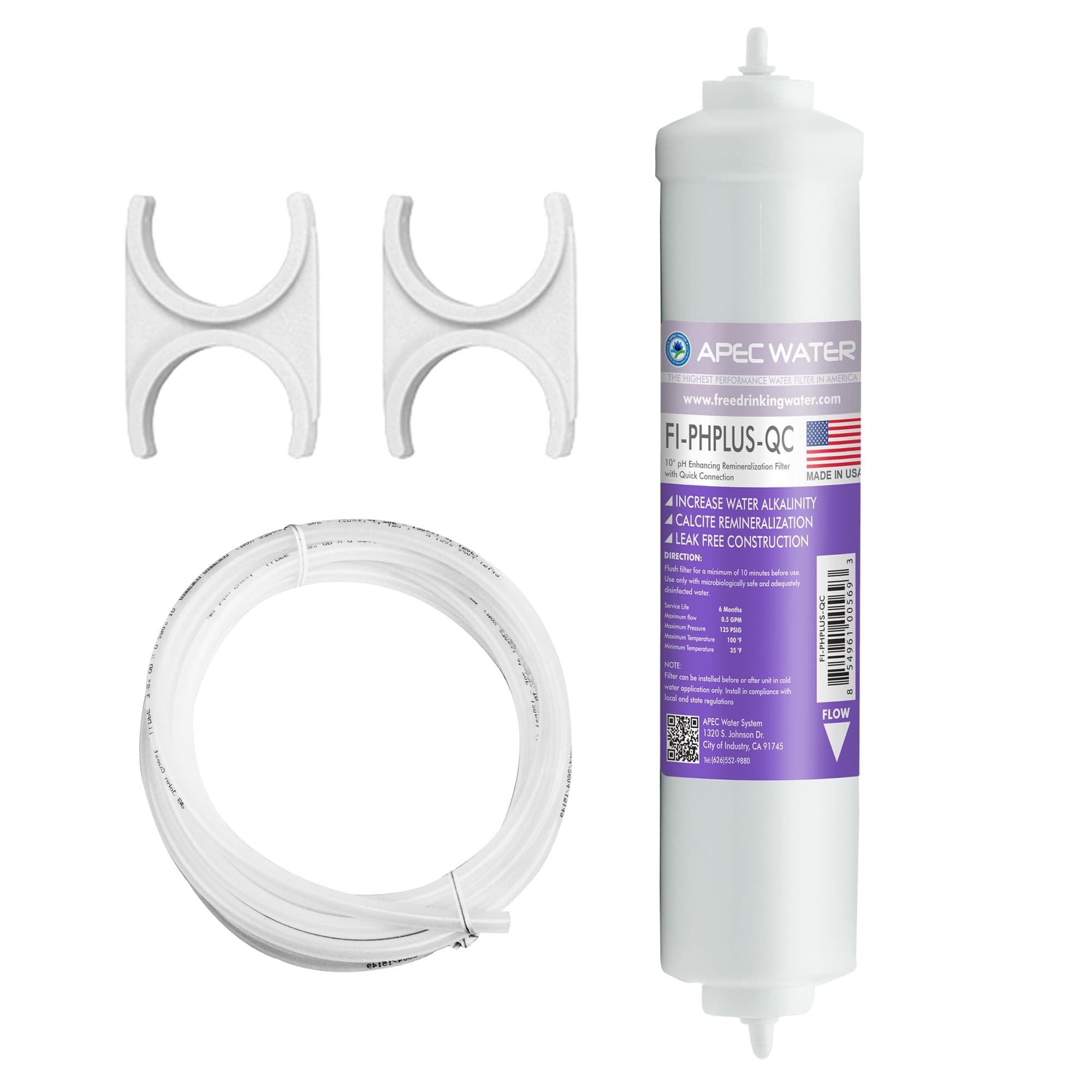 APEC Water Systems PHPLUSKIT-14 US MADE 10" Alkaline High Purity pH+ Calcium Carbonate Inline Filter Kit with 1/4" Quick Connect