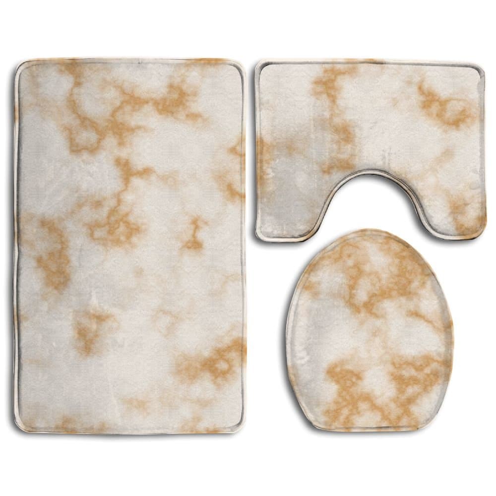 Fallake Bath Mat, 3 Piece Bathroom Rug Set White Gold Marble Print Nonslip Bathroom Rug, Soft Bathroom Mat, Dustproof Toilet Cover For Men Women Kids, Bathroom Rugs, Bathroom Accessories