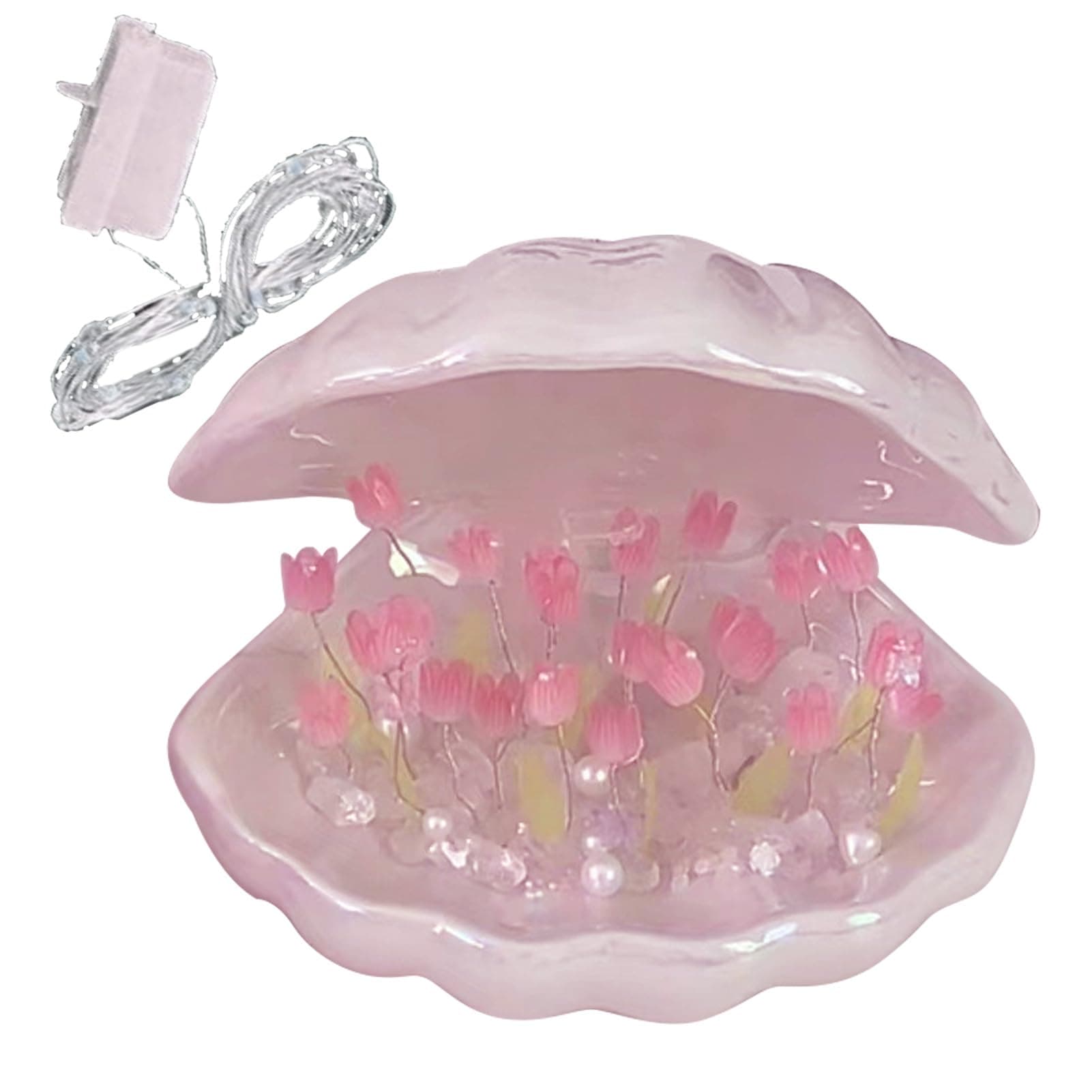 BVCED 4 Colors Shell Flower Night Light, Mini Night Lamp, Cute Night Lamp Table Lamp Gifts, Dreamy Seashell Light Lamp for Creative Furniture Decoration(#1)