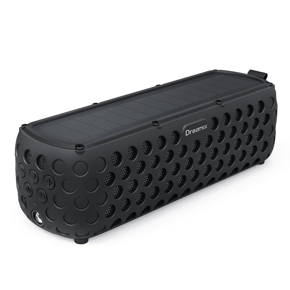 Portable Bluetooth Speaker, Dreamix Wireless Speaker Solar Charged 30+ Hours Playtime with Dual-driver Stereo Bass IP65 Splashproof for Outdoor Beach BBQ Bike Camping
