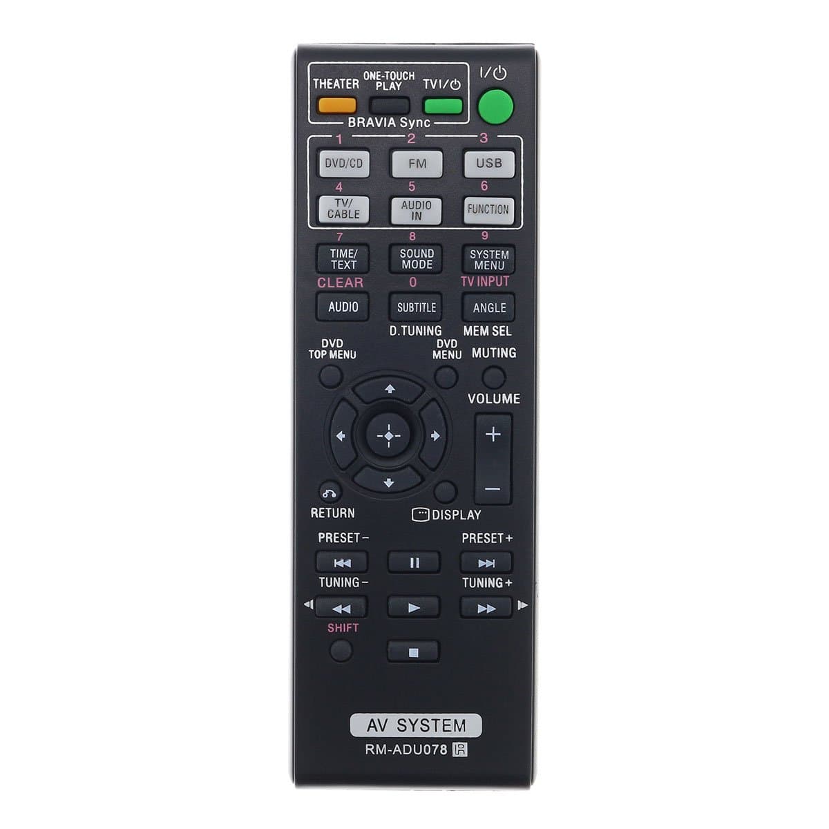 Aurabeam RM-ADU078 Replacement AV Remote Control for Sony Bravia Home Theater System (RMADU078 / 148764111)