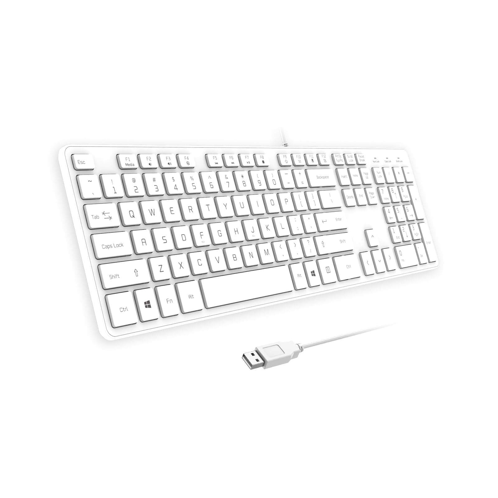 B.FRIENDIT Wired USB Keyboard, Comfortable Quiet Chocolate Keys, Durable Ultra-Slim Computer Keyboard Wired(QWERTY) for PC, Windows 11/10/8/7/XP/Vista KB1430 (White, Wired Keyboard for Windows)