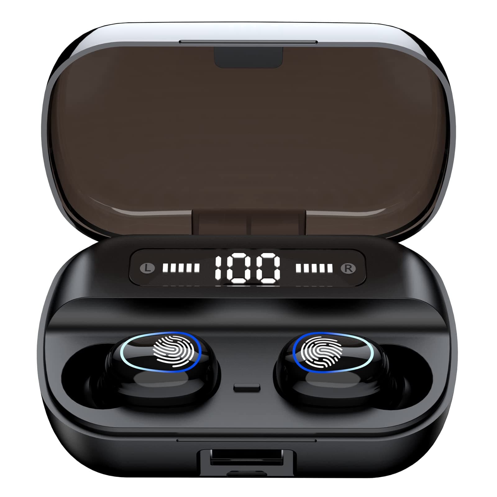 Wireless Earbuds Bluetooth Wireless Ear buds with HD Noise Cancelling Mic, HiFi Stereo Bass Sound Headphones with LED Charging Case, Touch Control Smallest In Ear Earphones for Sport/Work/Travel Black