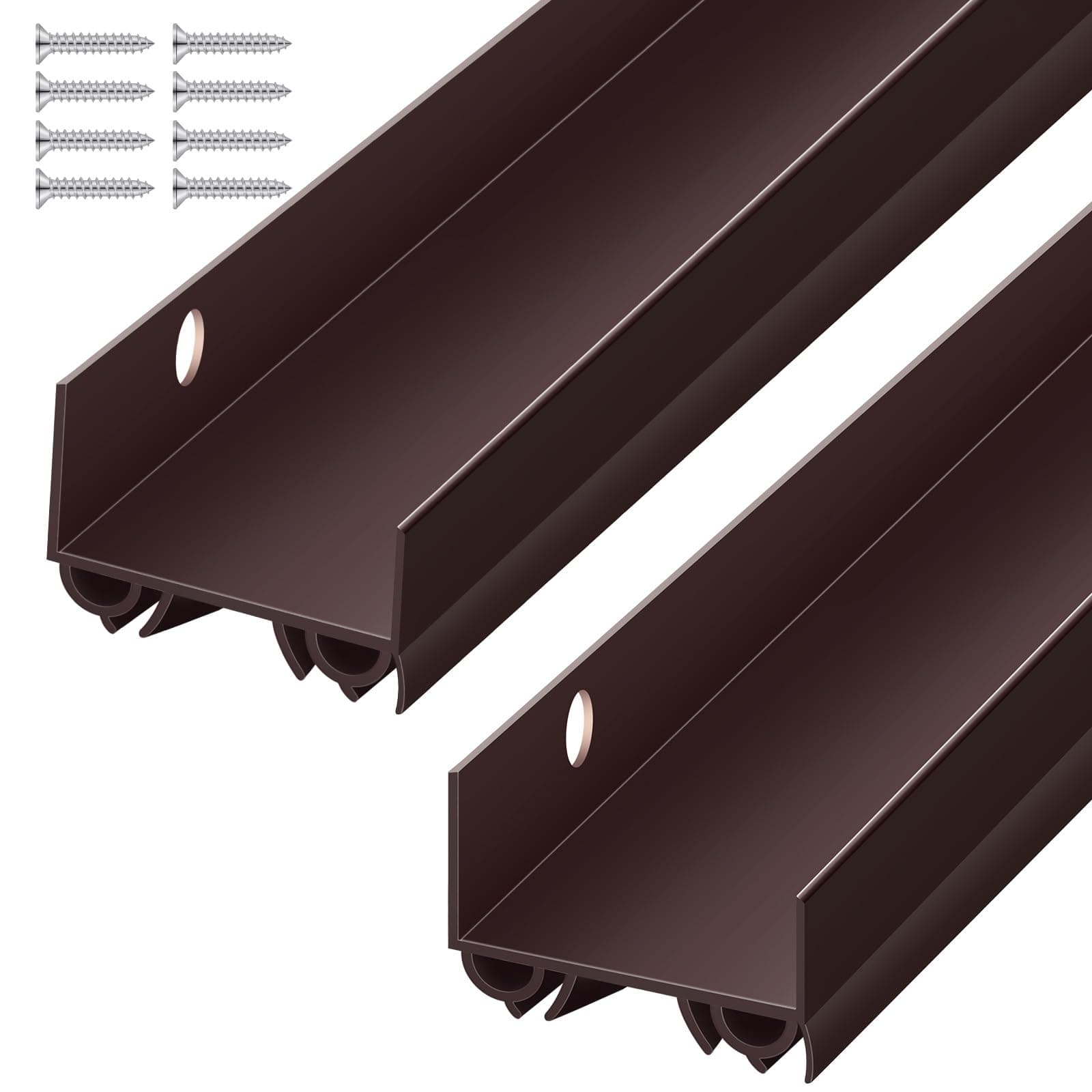 2 Sets Door Sweep Plastic PVC 1 3/4" x 36" Slide on Bottom Exterior Door Seal Strip for Weather Stripping Draft Stopper (Brown)