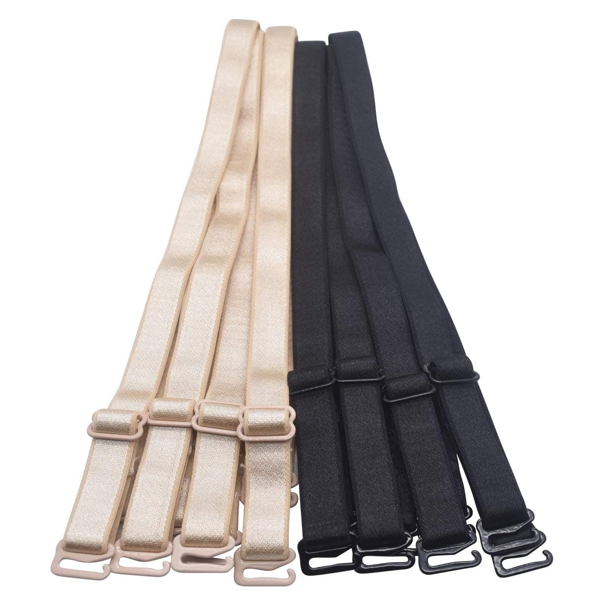 Shoulder Bra Straps Replacement 12mm 15mm 18mm Width 46cm Length Adjustable (12mm Width （4pairs Black & Beige), 12mm Width (4pairs Black & Beige), L