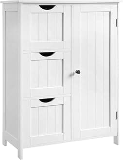 VASAGLE Bathroom Floor Storage Cabinet, Freestanding Bathroom Storage Unit with 3 Drawers, 1 Adjustable Shelf, 11.8 x 23.6 x 31.5 Inches, White UBBC49WT
