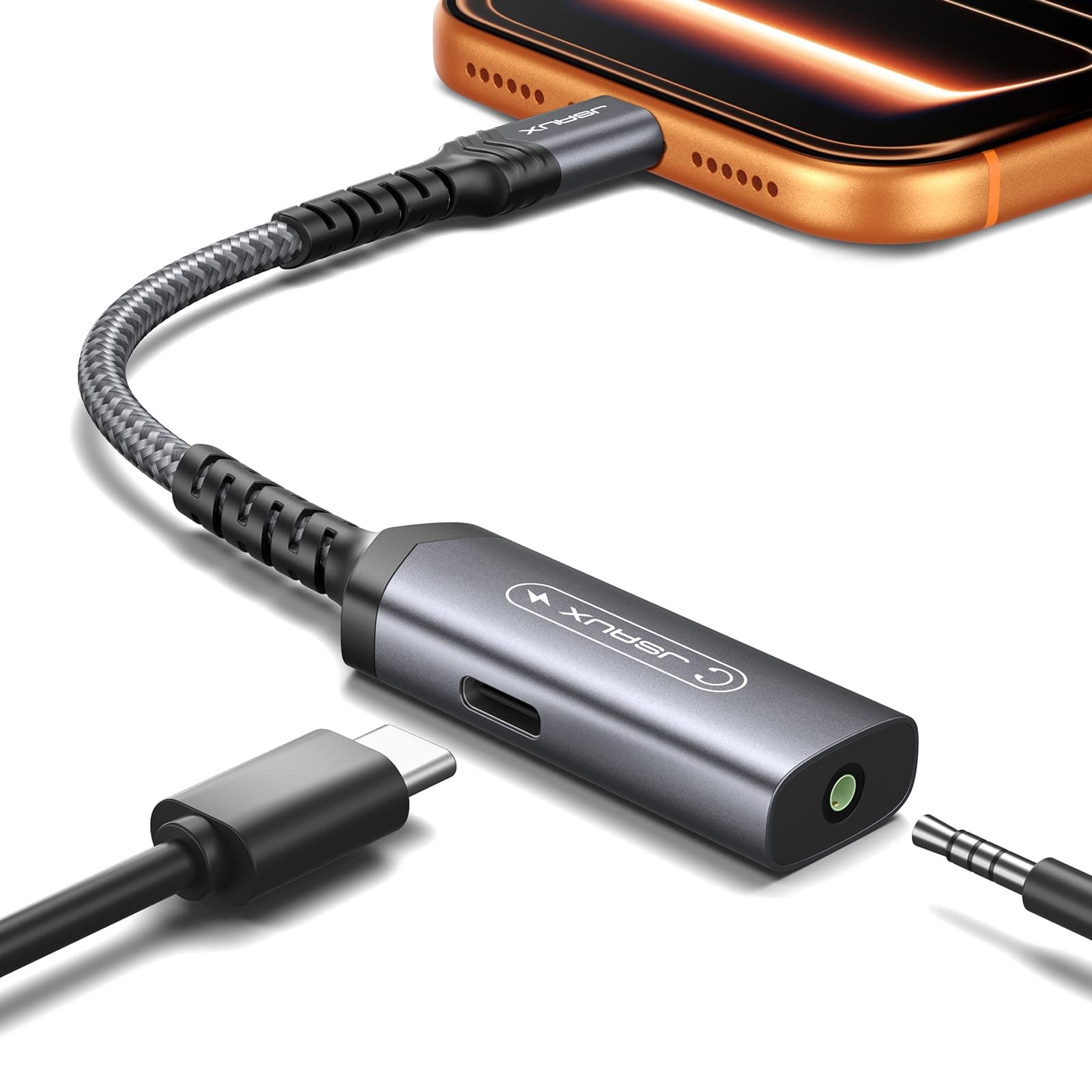 JSAUX USB C Headphone Adapter and Charger, 2-in-1 Type to 3.5mm Audio with PD 60W Fast Charging for iPhone 16 Pro/16 Pro Max/16/16 Plus/15 Pro Max/15 Pro,Samsung S24/S24+/S23/S22/S21,iPad Pro-Red