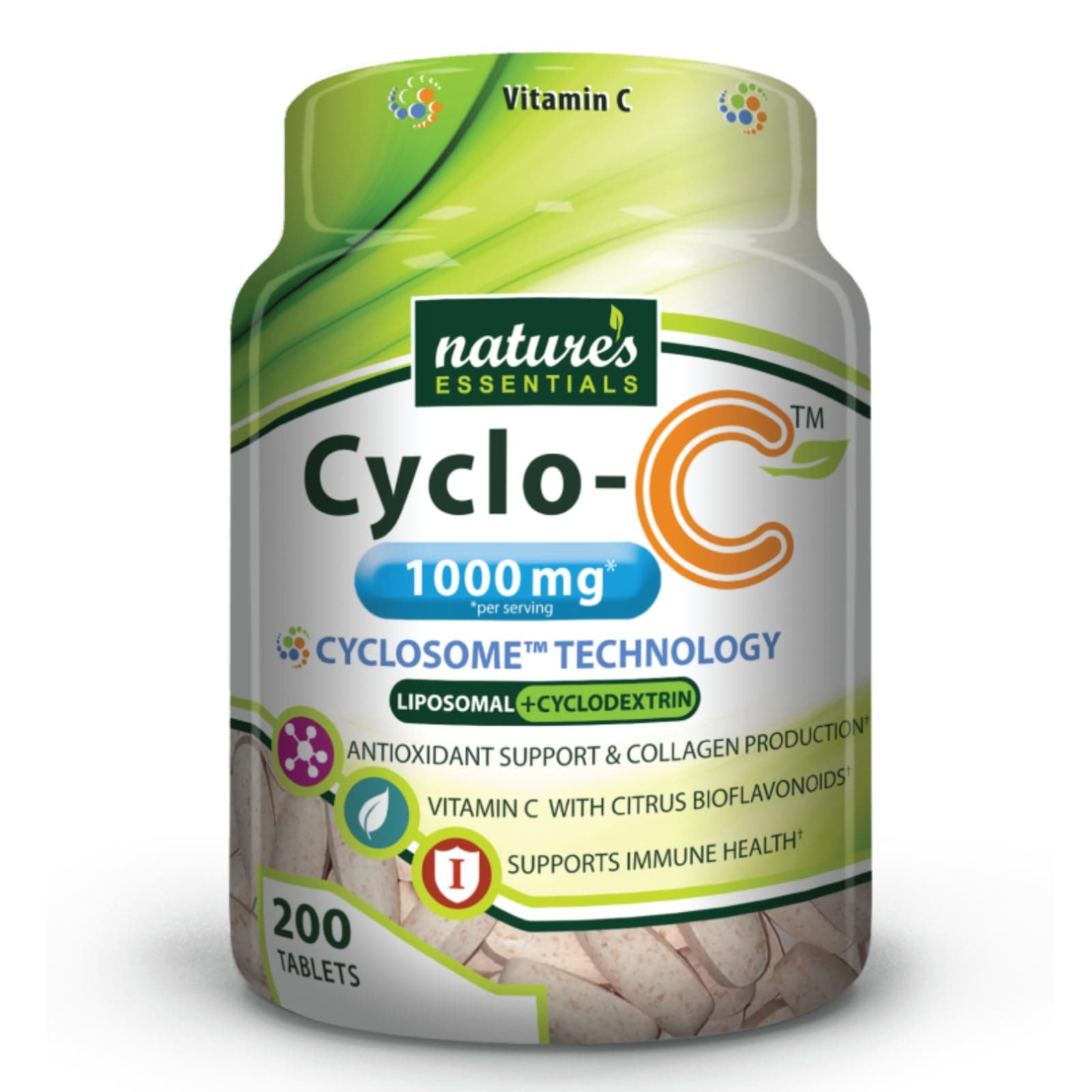 Nature's Essentials Vitamin C Cyclo-C 1000mg | Bioflavonoids + Cyclodextrin | Advanced Cyclosome Liposomal Delivery | Non-GMO, Gluten Free, Vegetarian | 200 Tablets